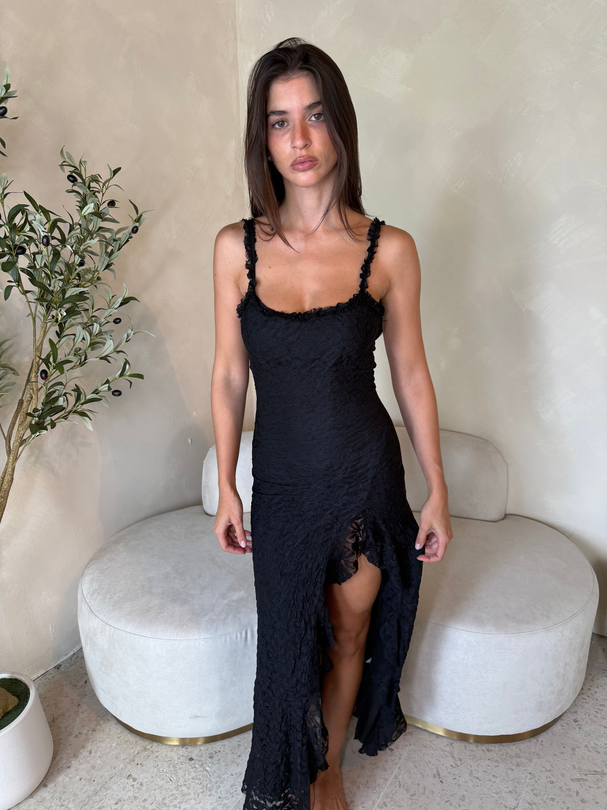 Textured Ruffle Maxi Dress