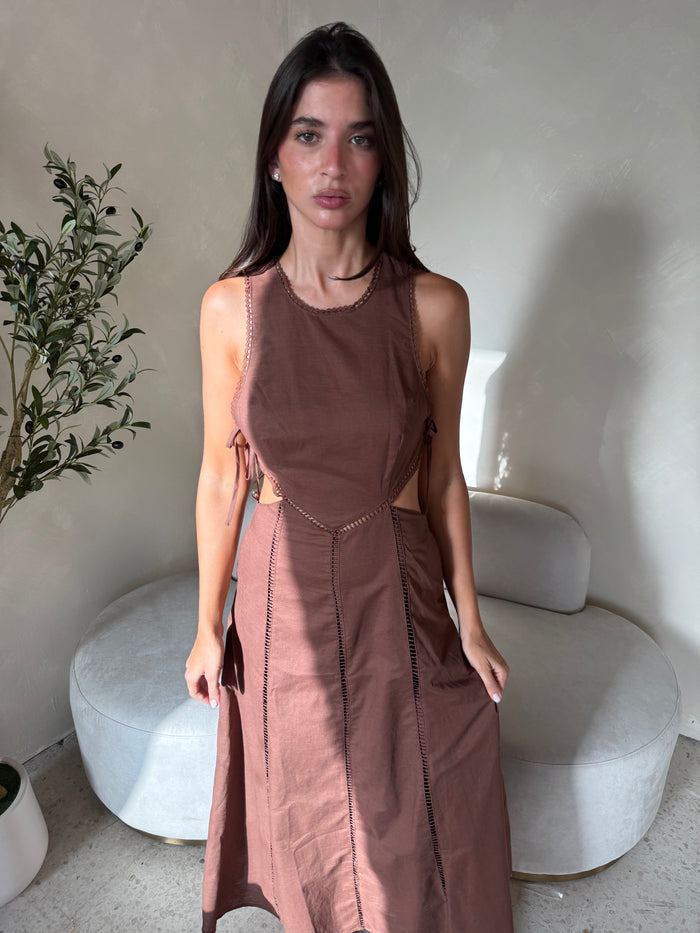 Cocoa Trim Maxi Dress
