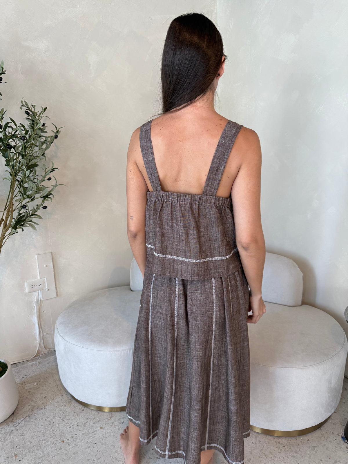 Stitch Linen Top & Skirt Set