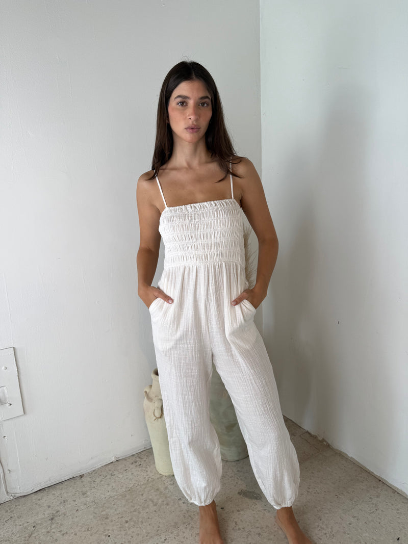 Gauze Smocked Jumpsuit