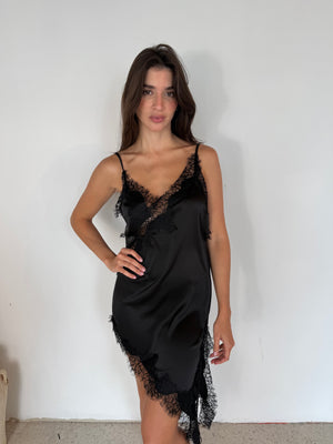 Lace Trim Spaghetti Strap Asymmetrical Dress