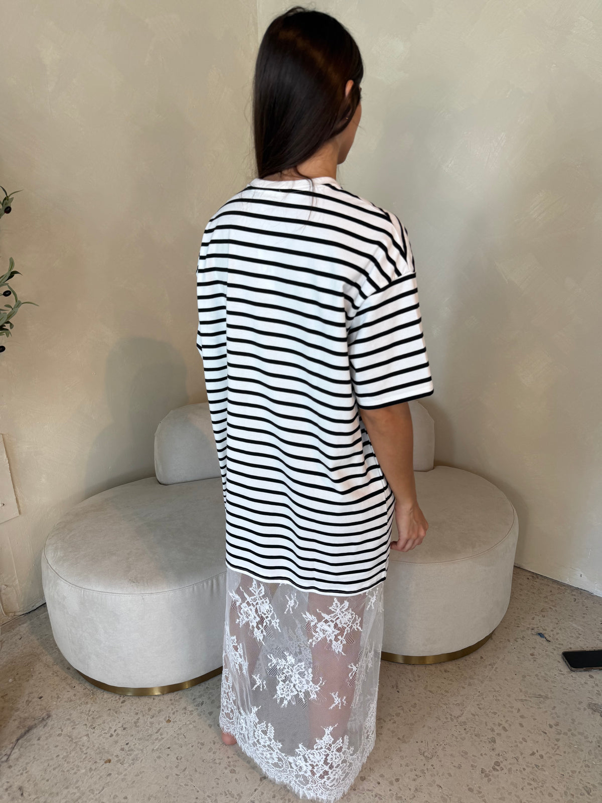 Stripe Lace Tee Maxi Dress