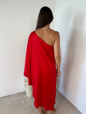 One Shoulder Satin Midi Dress