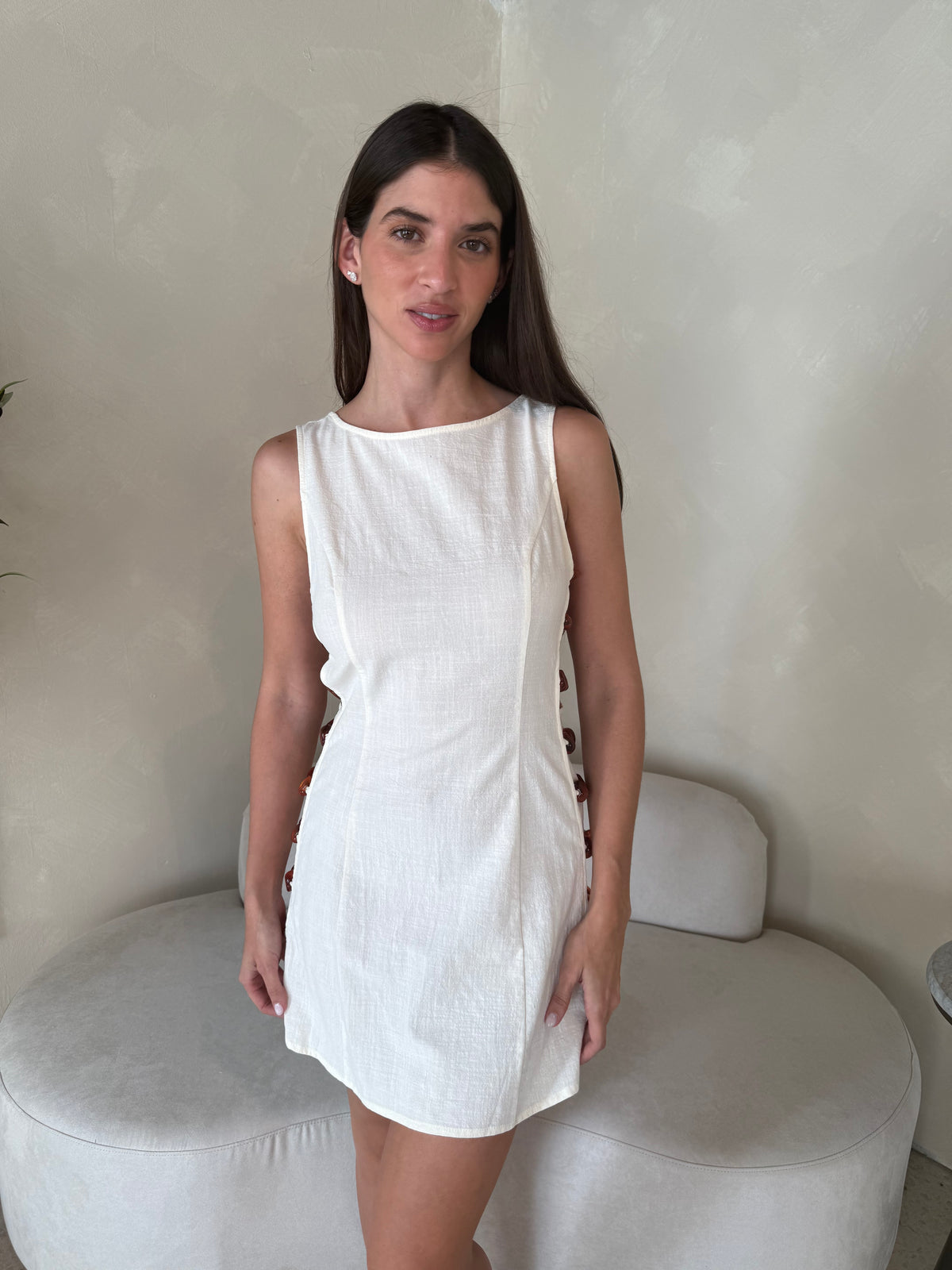 Cream Beaded Mini Dress