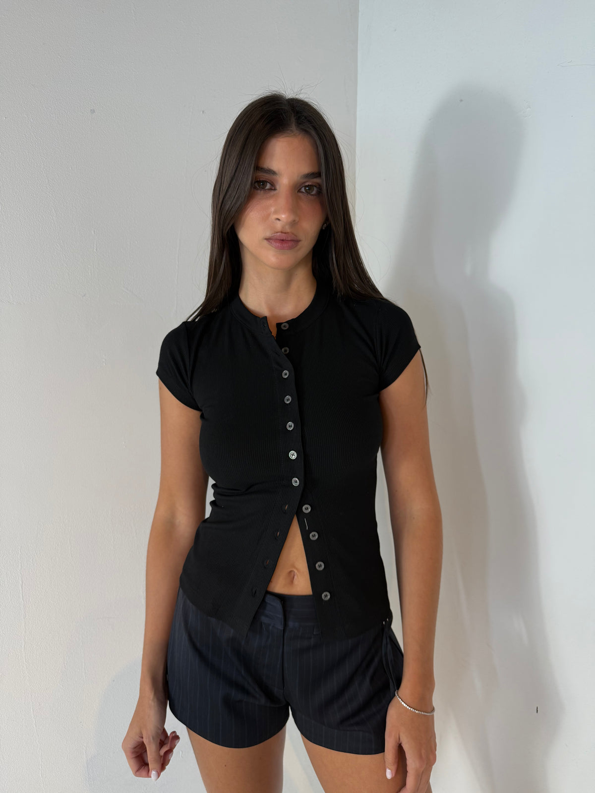 Light Pinstripe Micro Shorts With Zipper Pocket