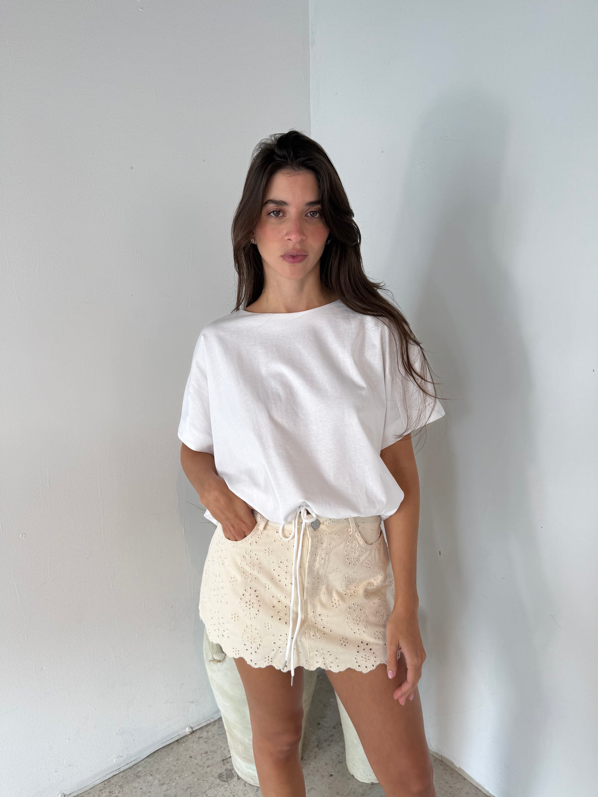 Ecru Floral Eyelet Mini Skort