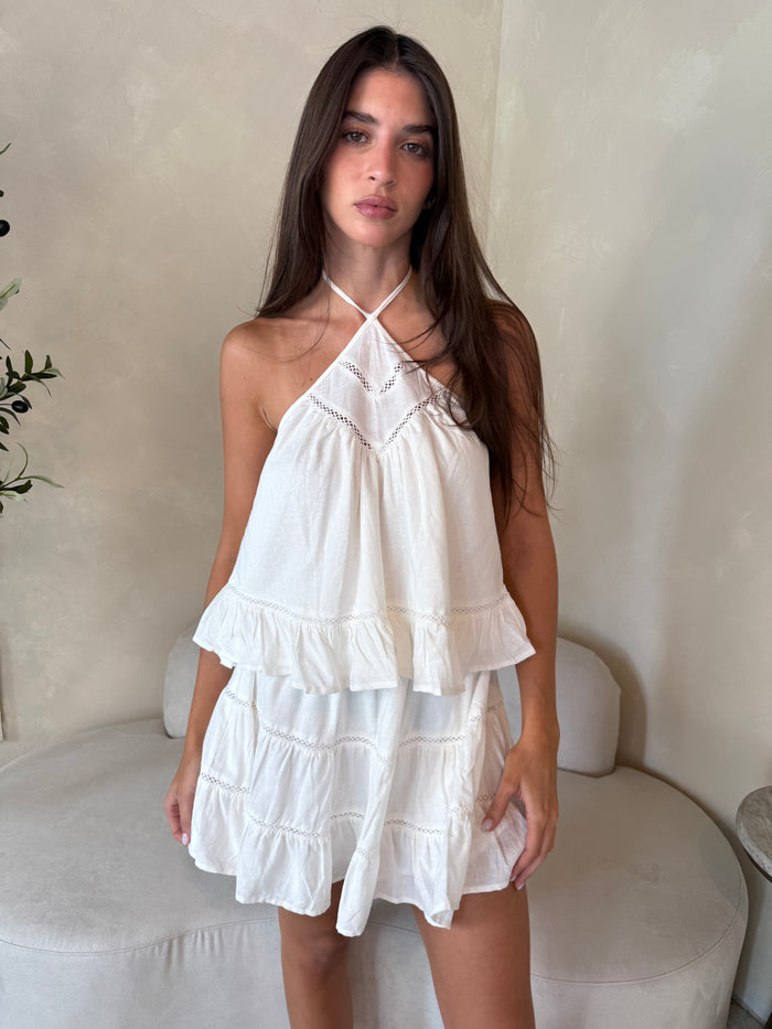 White Lace Top & Skirt Set