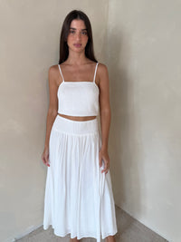 White Smocked Top & Skirt Set