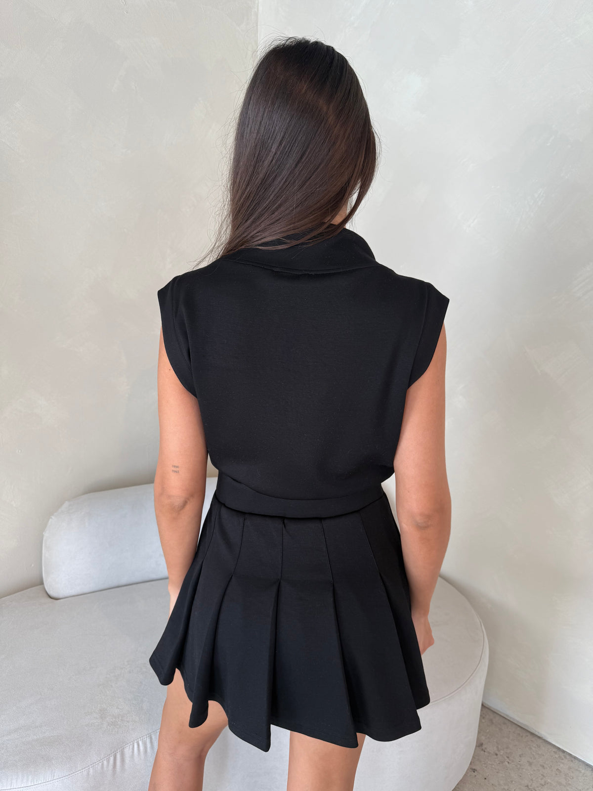 Black Scuba Pleated Romper