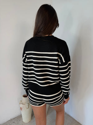 Black White Stripe LS SET