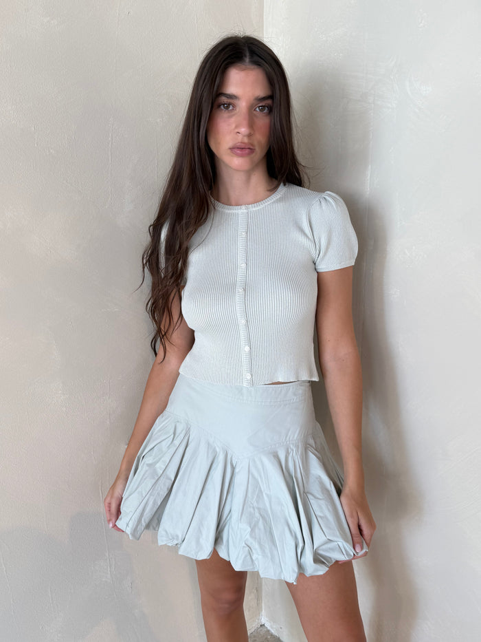 Sage Ribbed Top & Bubble Skirt Set