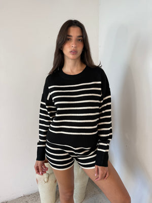 Black White Stripe LS SET