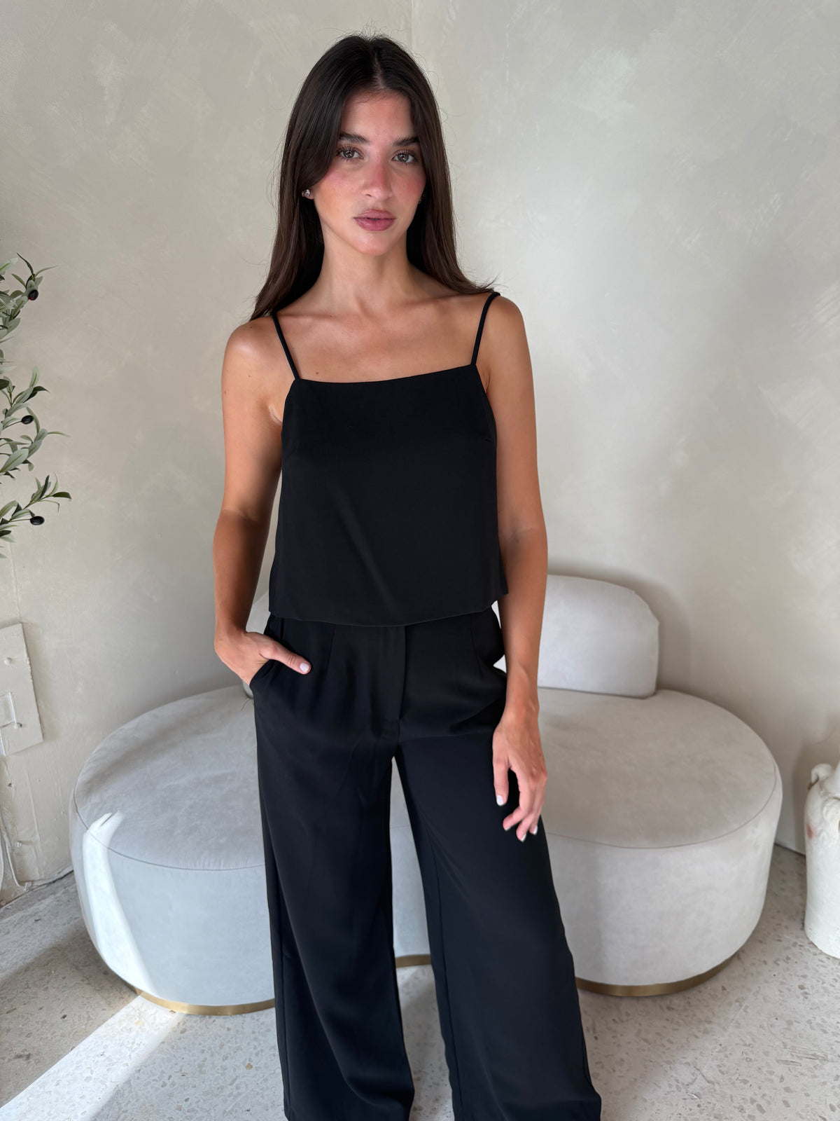 Black Strappy Crop Top & Pant Set