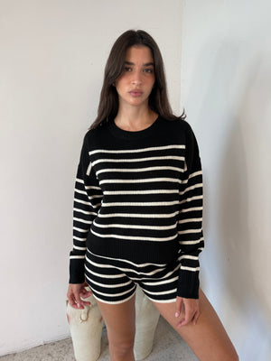 Black White Stripe LS SET