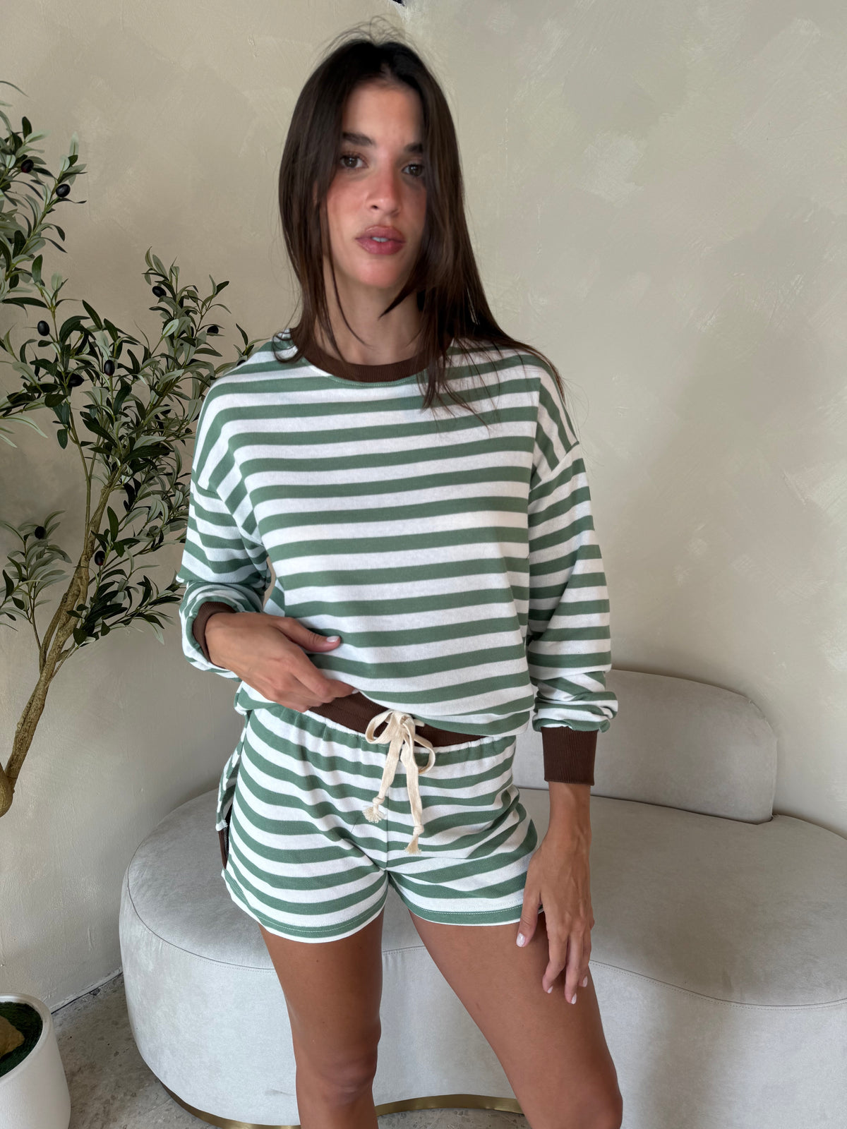 Mint White Stripe Lounge Set