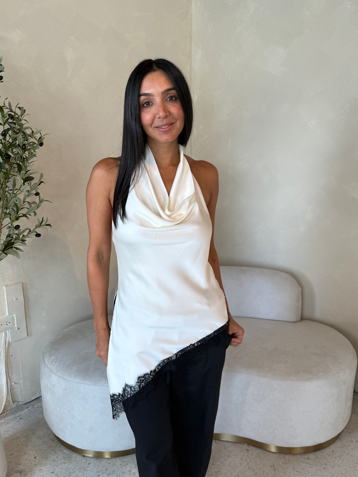 Cream Satin Top