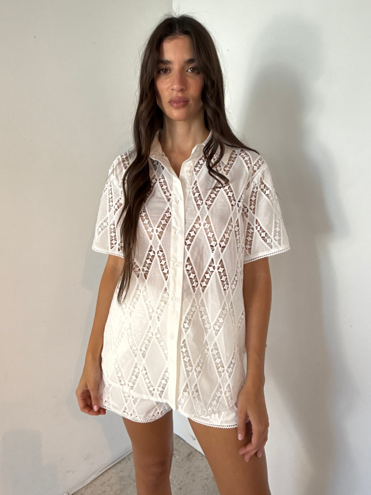 Eyelet Lace Shirt & Short Set
