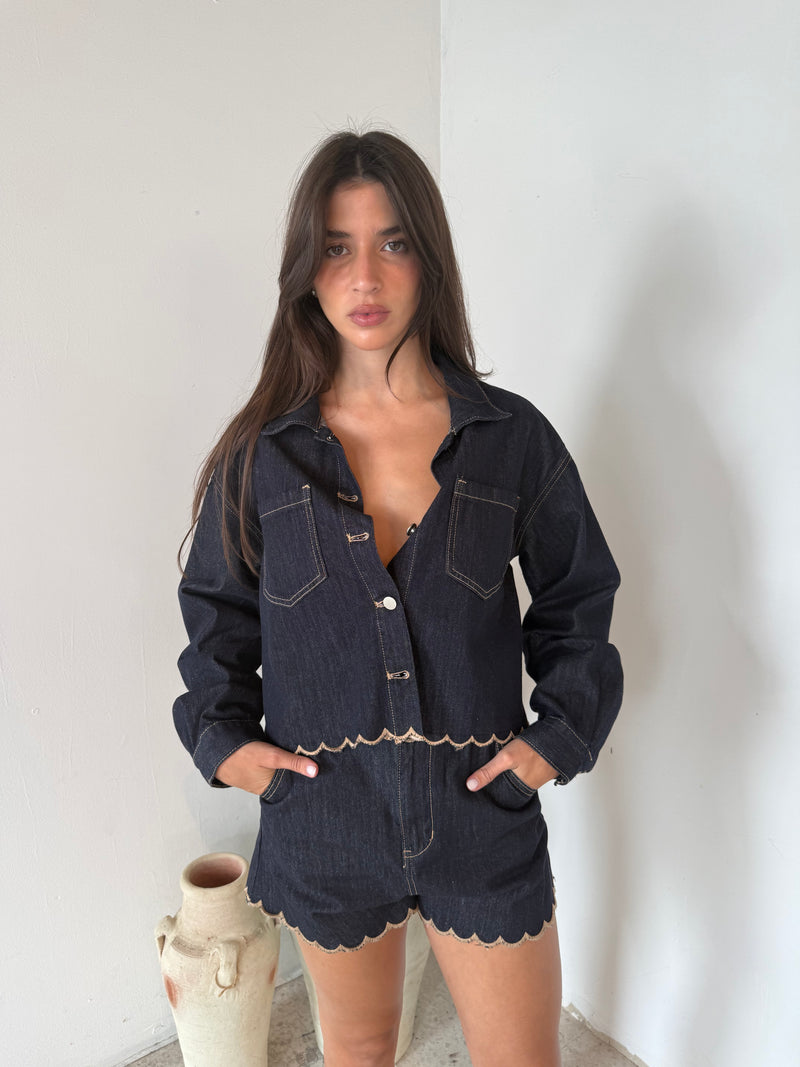 Indigo Blue Denim Jacket & Short Set