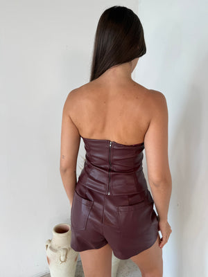 Burgundy Faux Leather Set