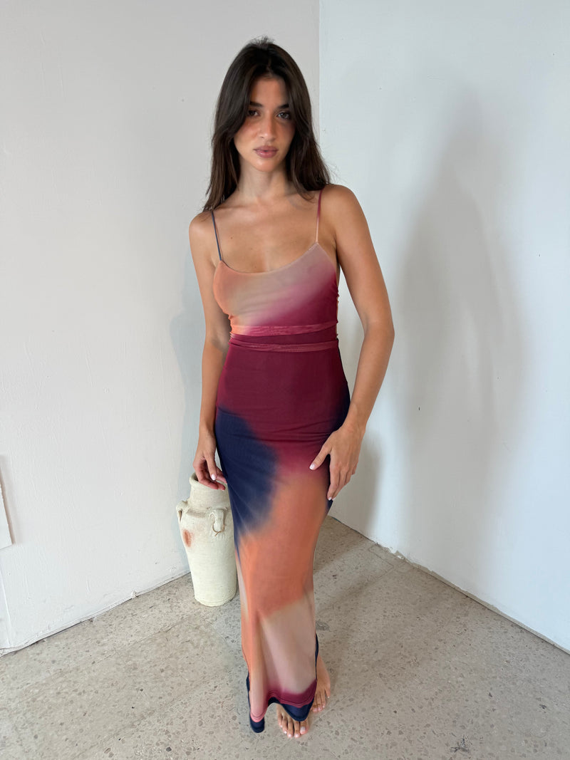 Mesh Tie Dye Midi Dress