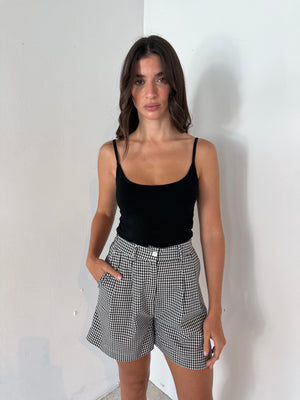 Black Gingham Bermuda Shorts