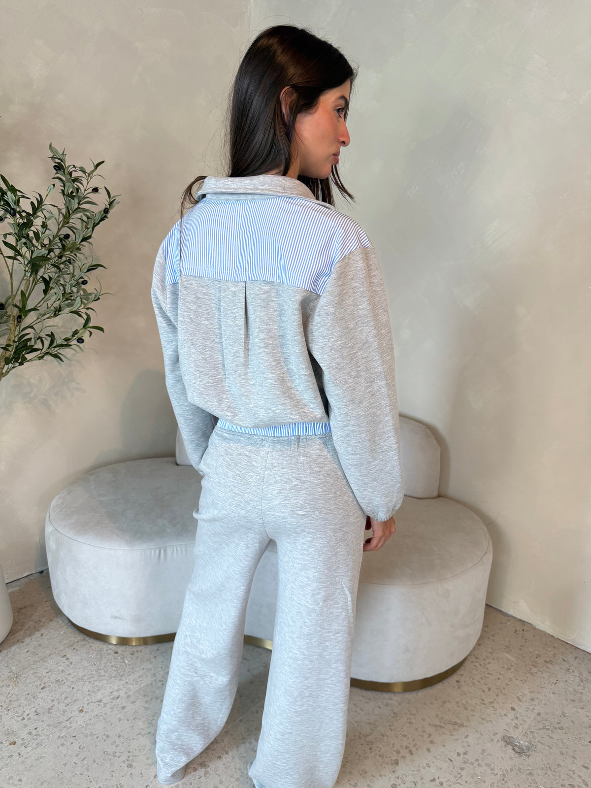 Grey Collar Top & Pant Set