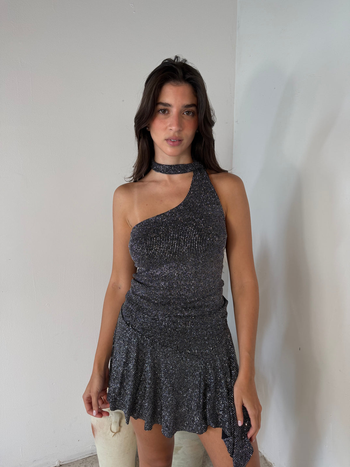 Silver Scarf Top & Mini Skirt Set