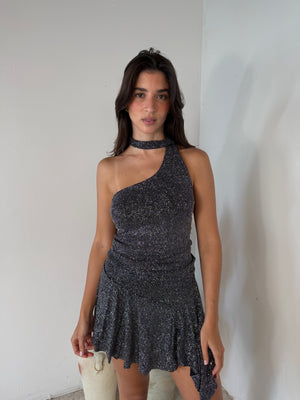 Silver Scarf Top & Mini Skirt Set