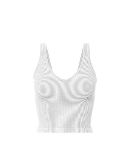 Ribbed Vneck Washed Tank