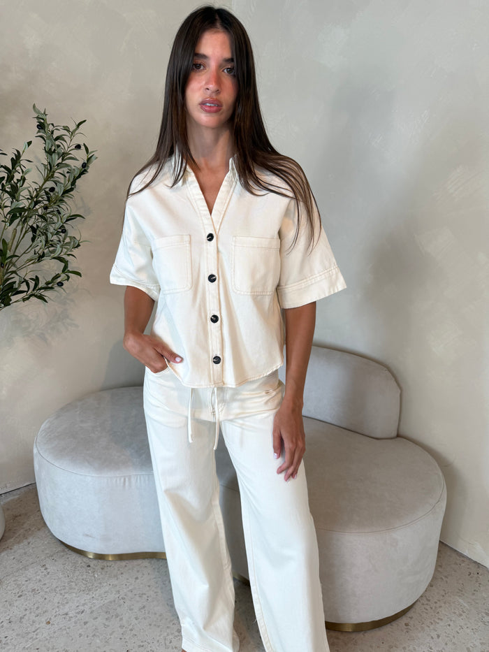 Ecru Denim SS Top & Pant Set