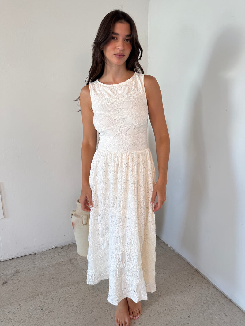 White Eyelet Midi Dress