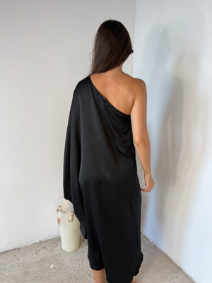 One Shoulder Satin Midi Dress