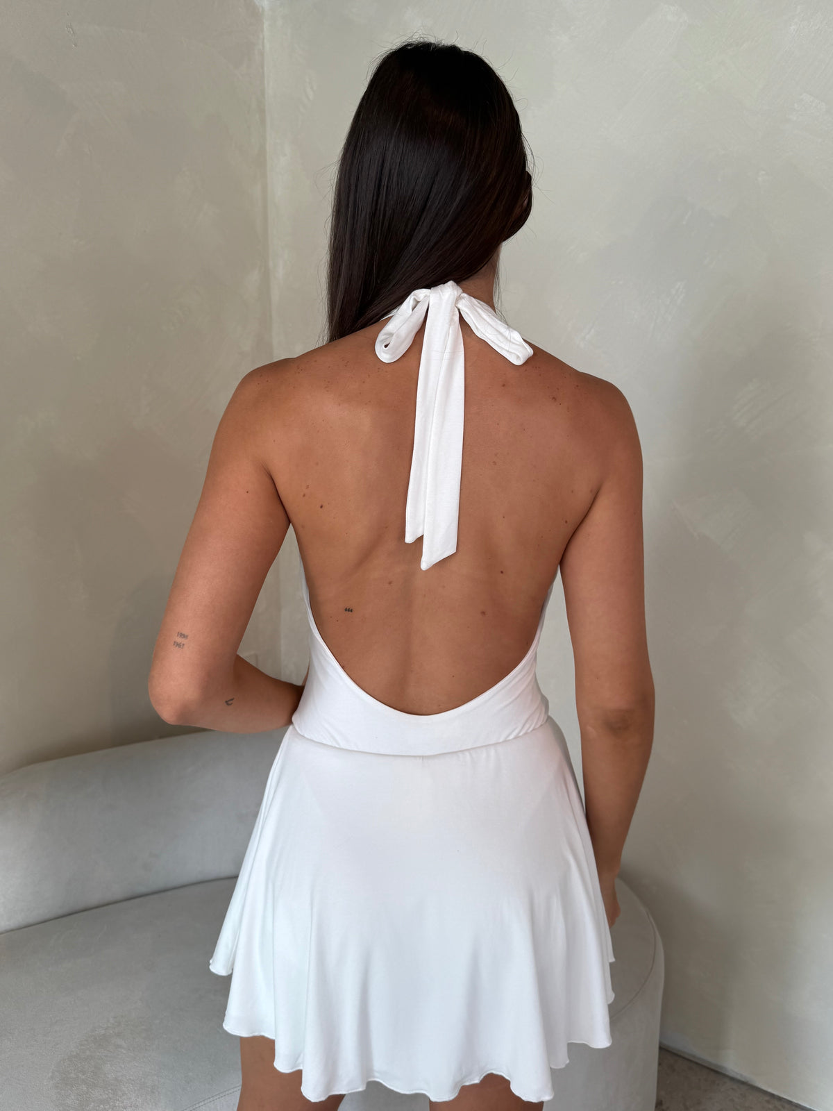 White Halter Mini Dress