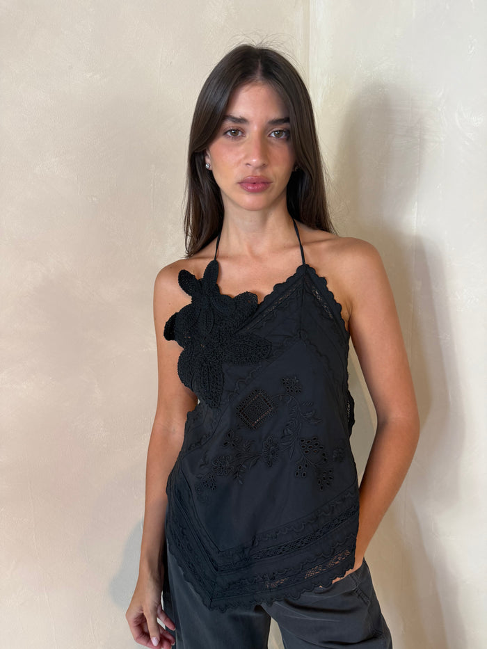 Black Embroidered Lace Top