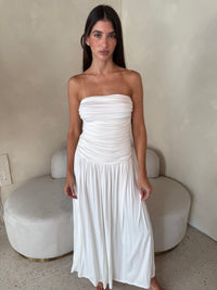 White Tube Shirred Dress