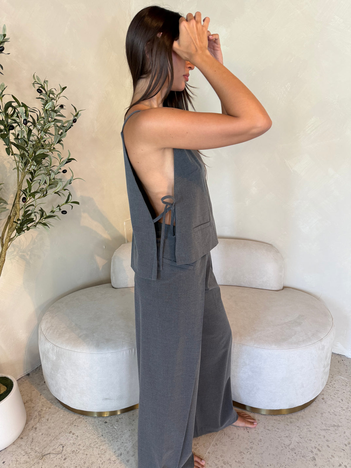 Charcoal Side Tie Top & Pant Set
