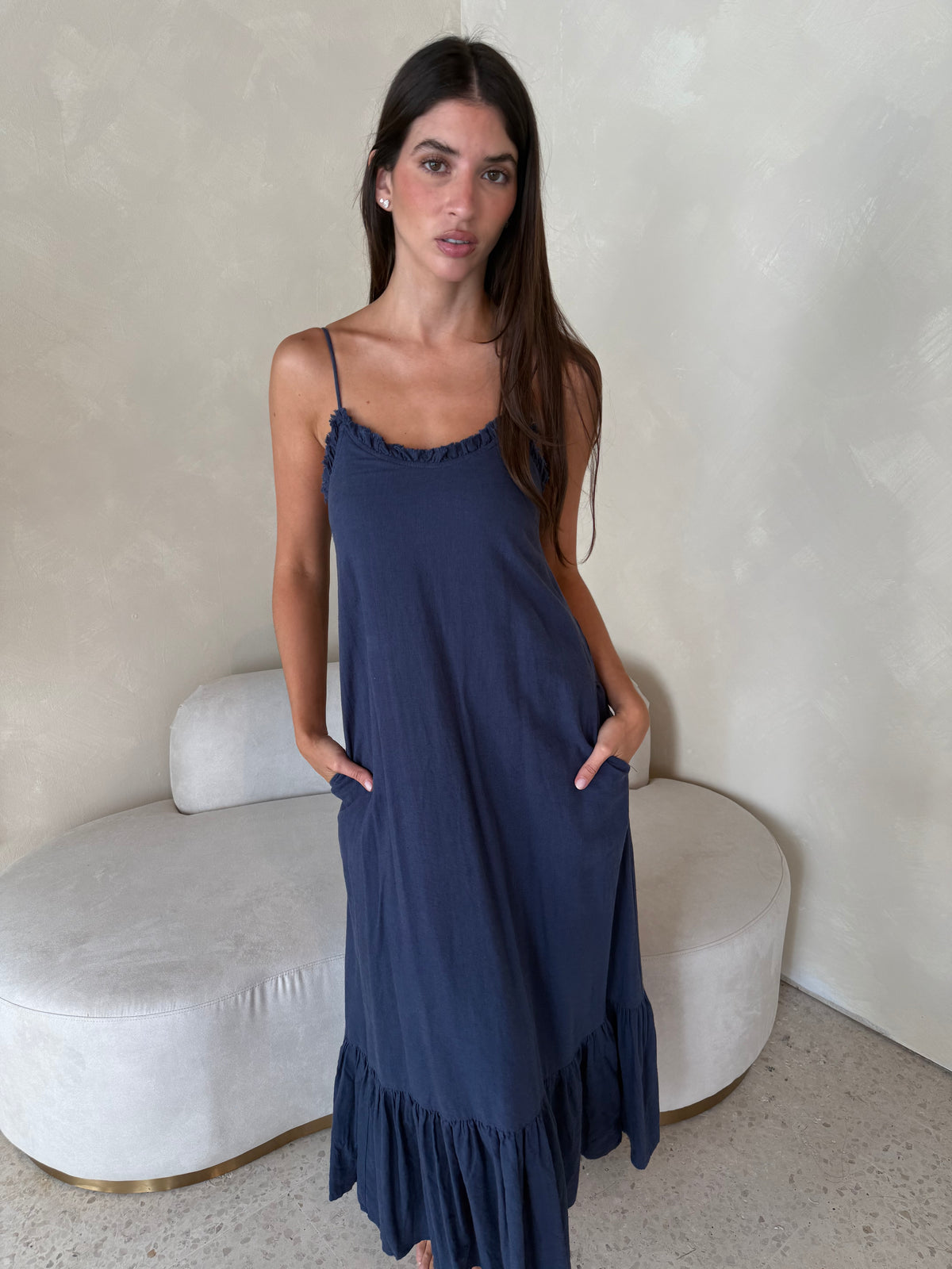 Linen Strappy Maxi Dress