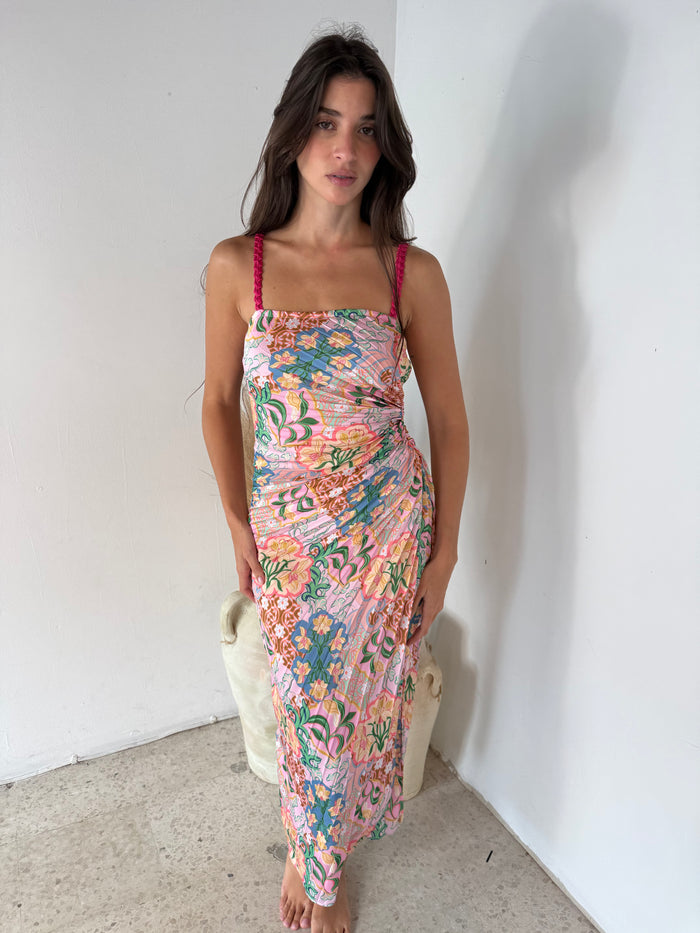 Multi Print Pleated Dress