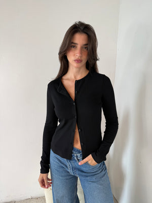 Ribbed LS Button Top