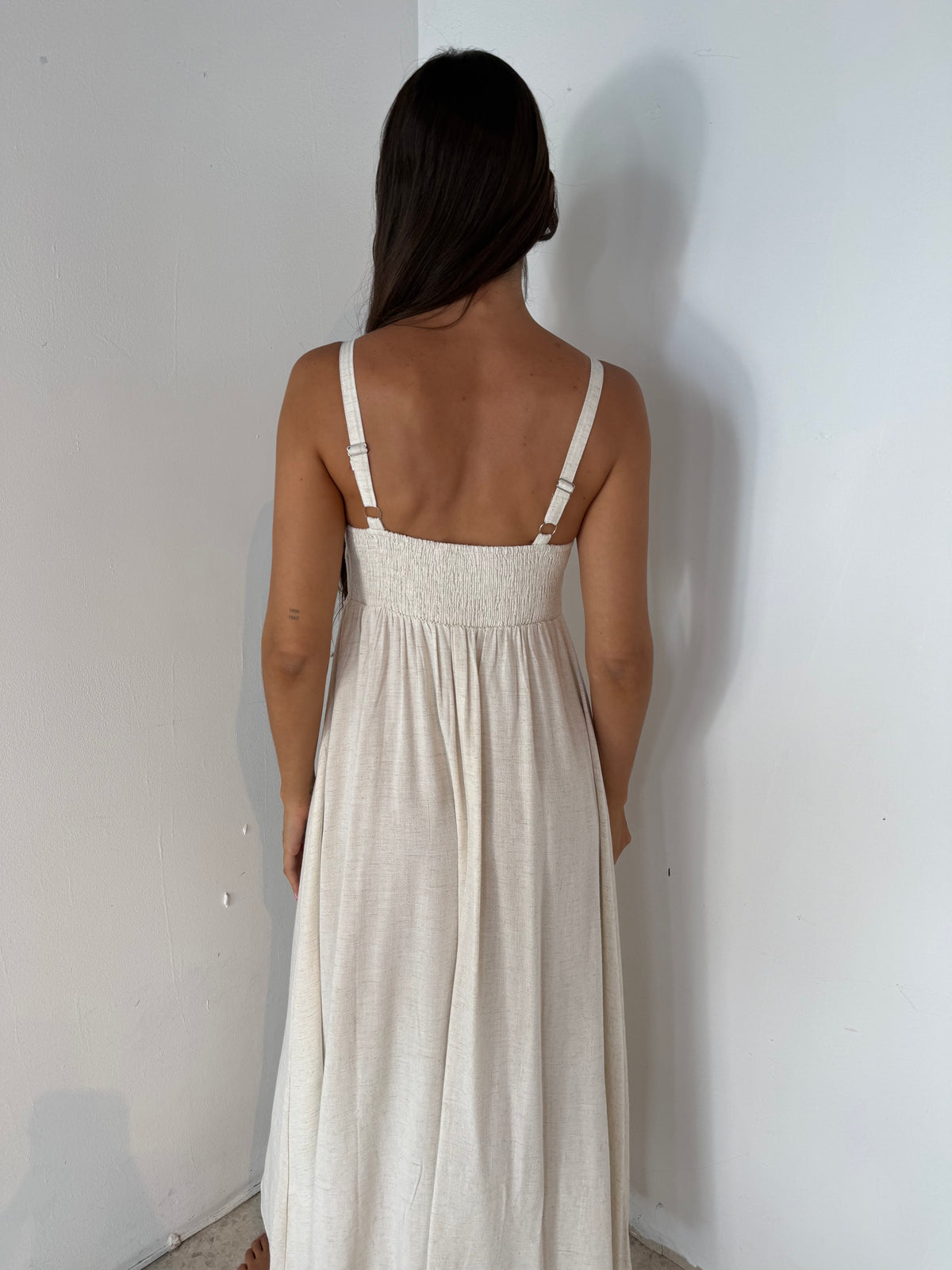 Linen Blended Smocked Dress