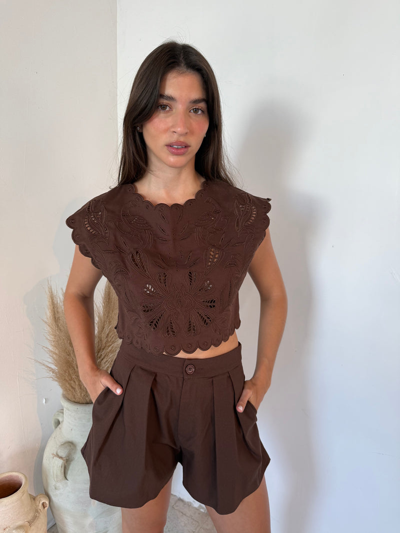 Embroidered Scallop Top & Short Set