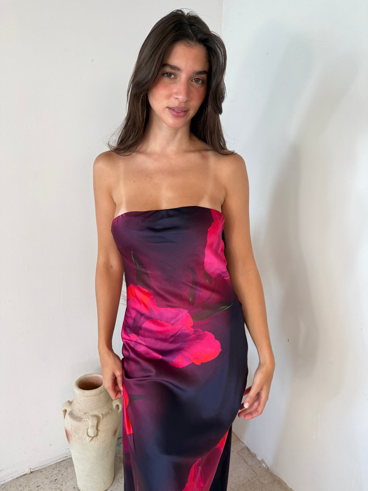 Plum Rose Satin Dress
