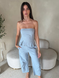 Pleated Strapless Barrel Jumpsuit