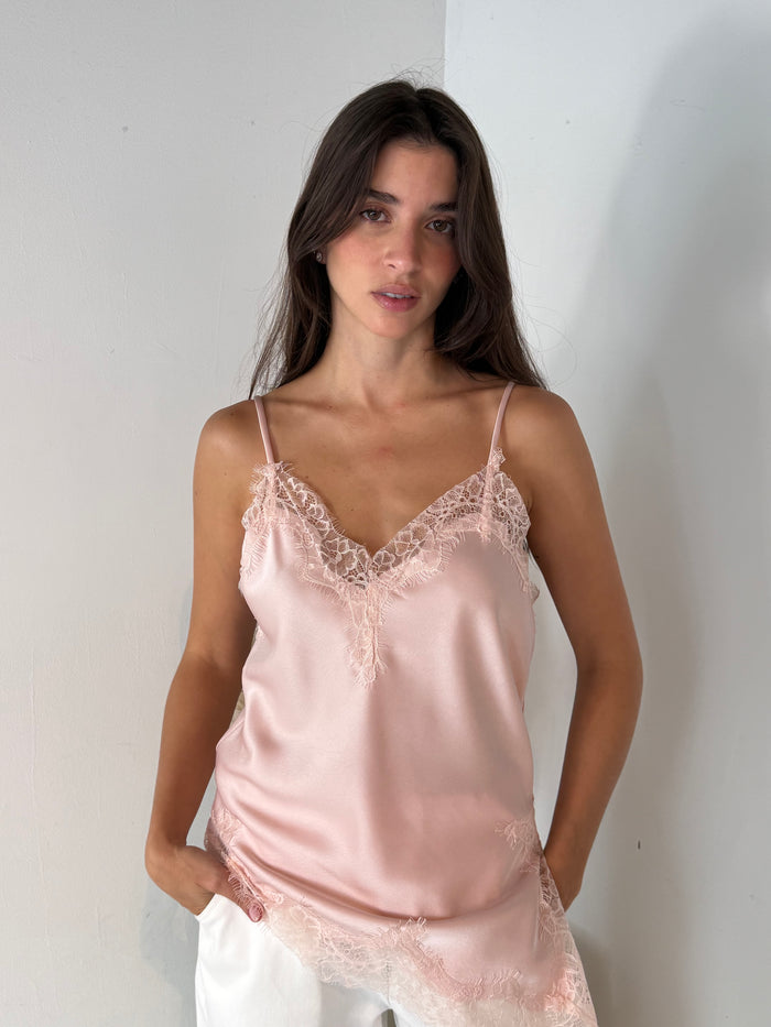 Pink Pastel Lace Satin Top