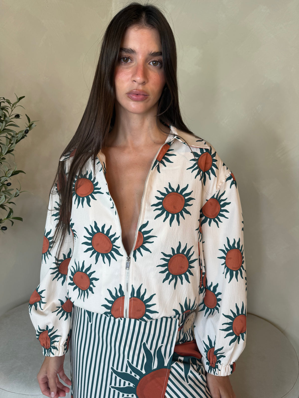 Sun Printed Jacket & Skirt Set