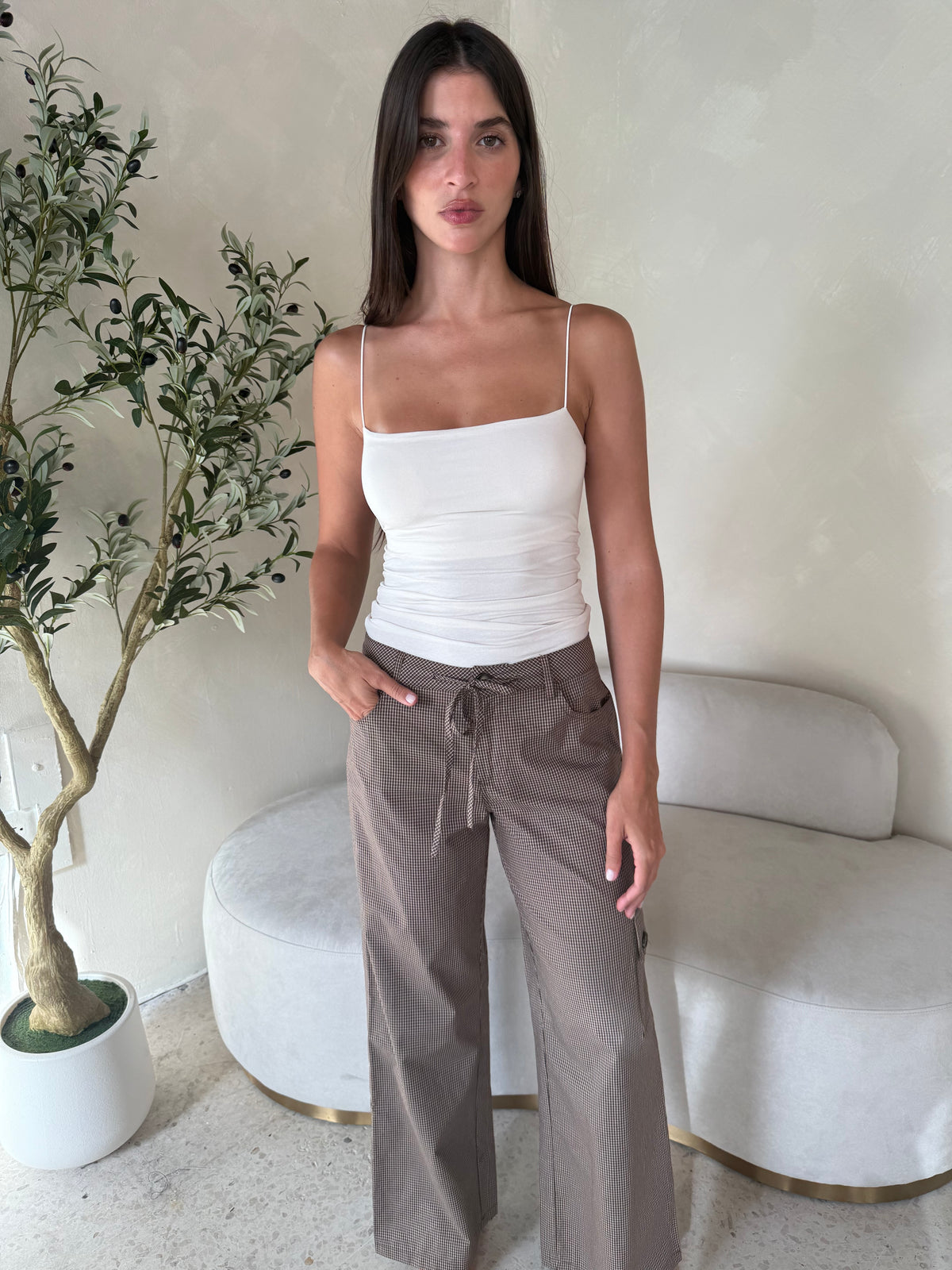Brown Plaid Cargo Pants