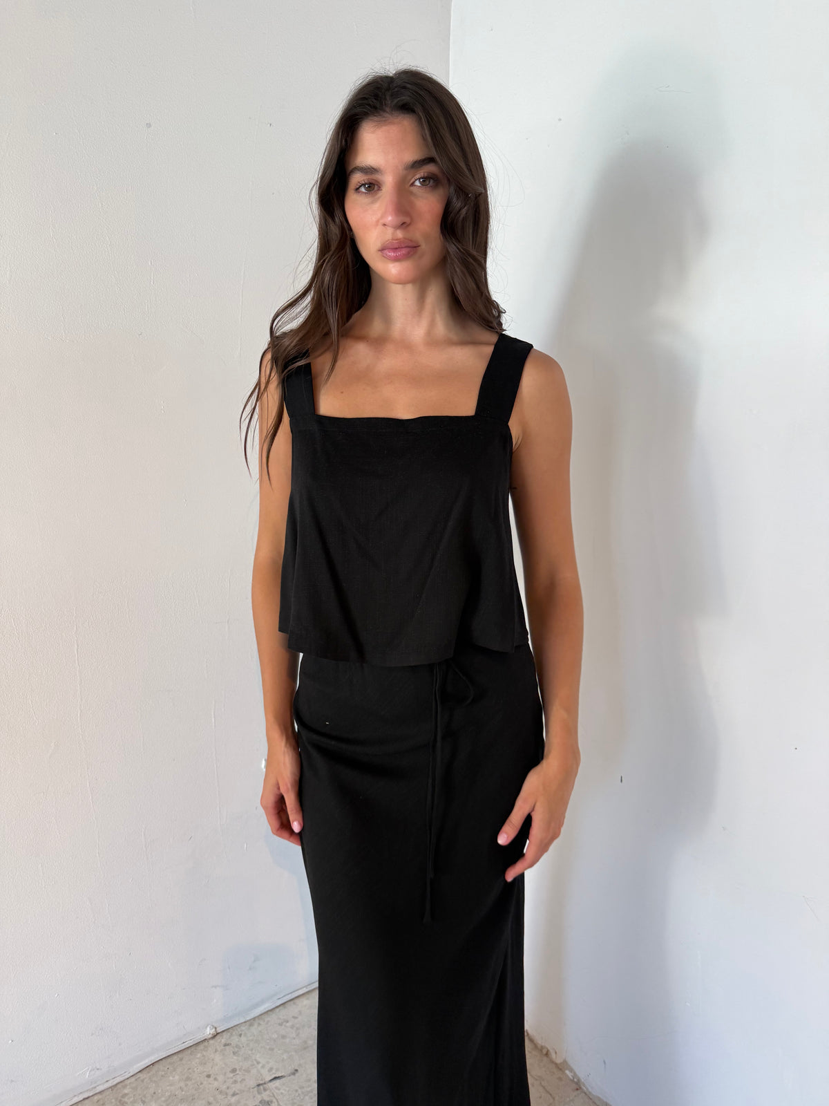 Linen Flare Crop Top And Bias Maxi Skirt