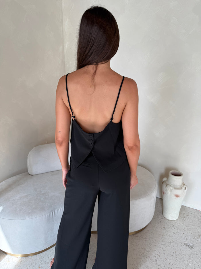 Black Strappy Crop Top & Pant Set