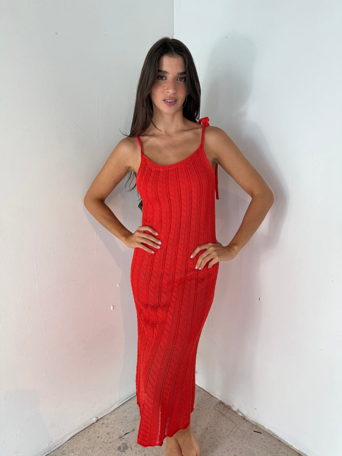 Red Tie Strap Knit Dress