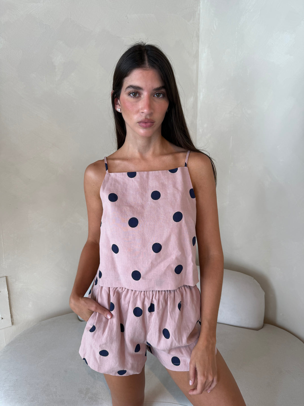 Pink Navy Polka Set